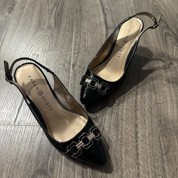 Karen Scott Black Heels with Chain Embellishment Gildyy slingback pumps size 6 - Picture 1 of 10
